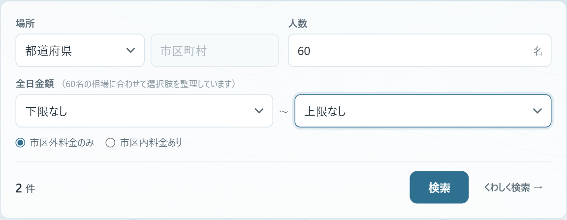 人数に応じて整理された金額プルダウン